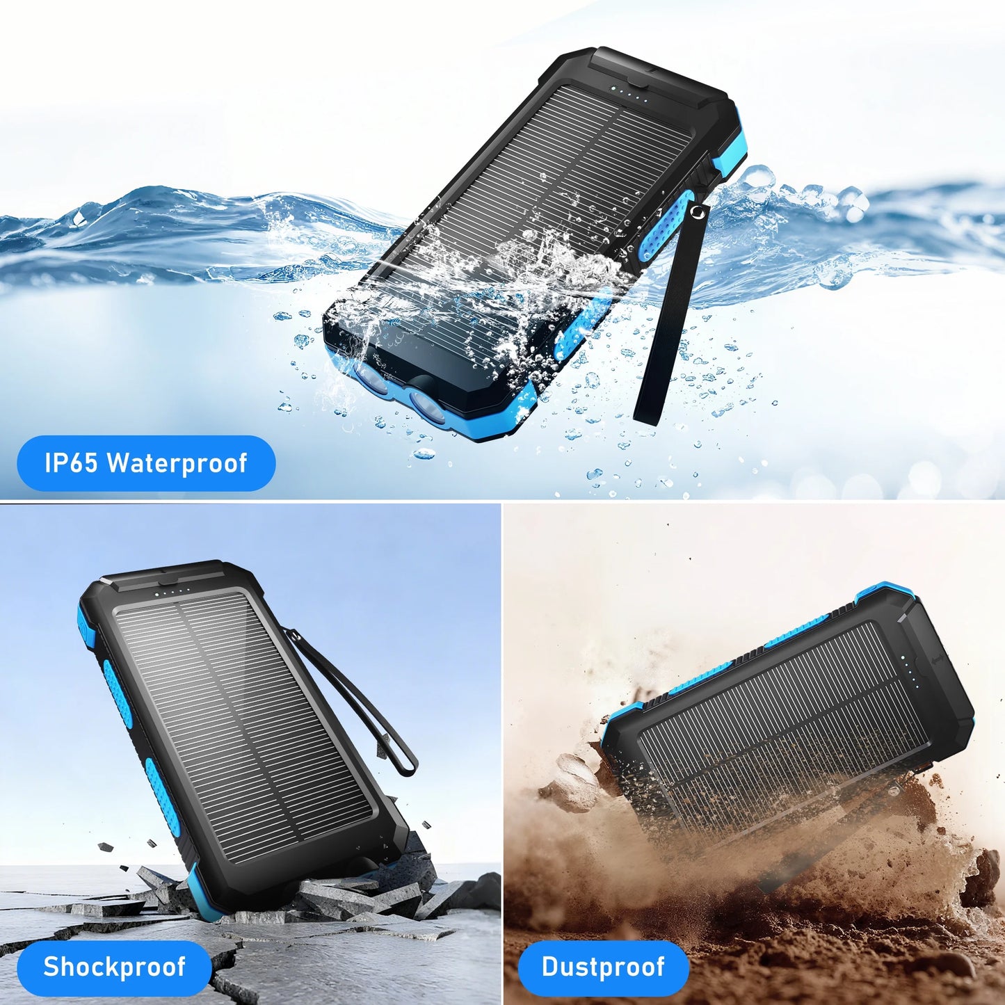 30000Mah Solar Power Bank Compatible for Iphone 17 Cell Phone 12W Portable Charger Power Bank for Outdoor Camping Hiking (Blue)