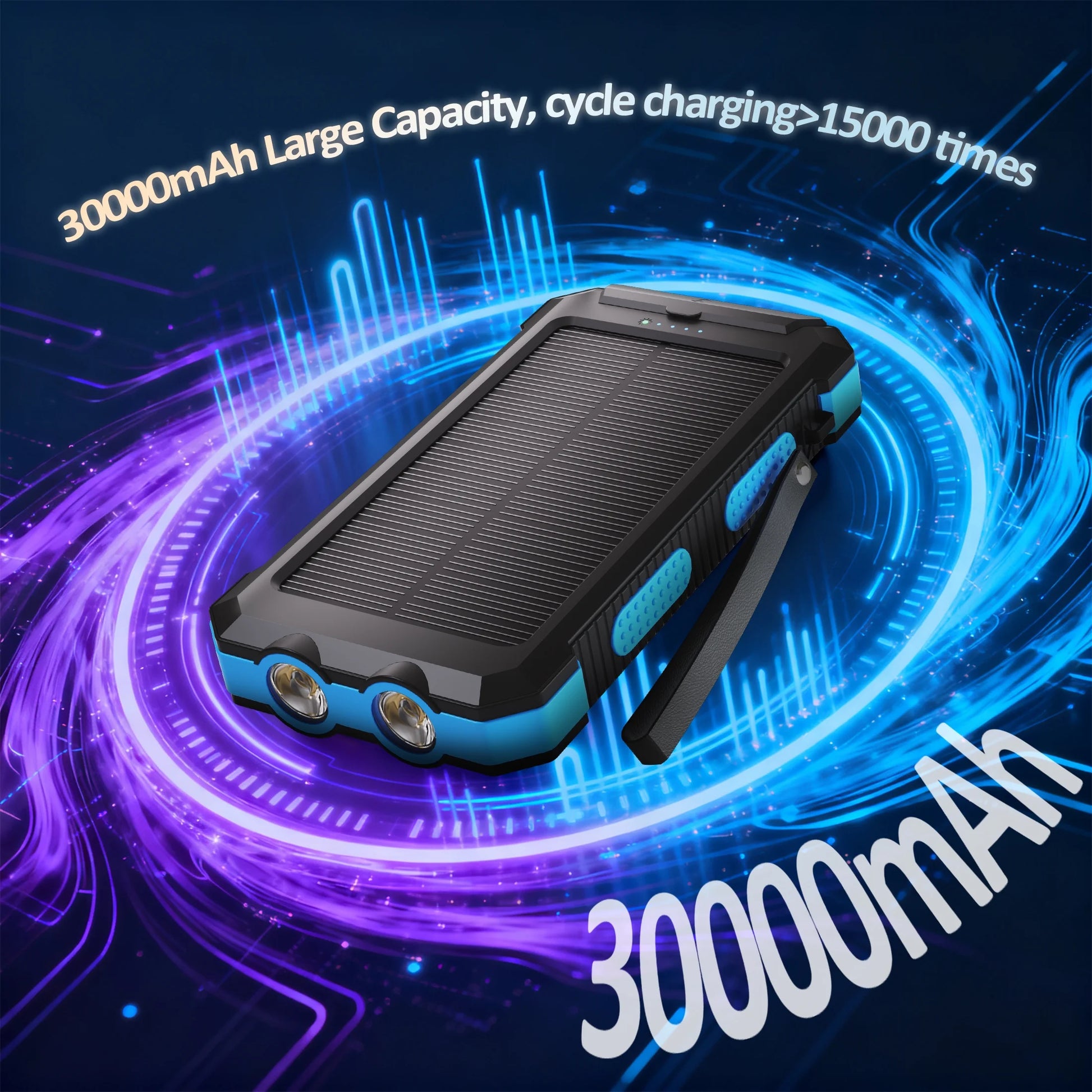 30000Mah Solar Power Bank Compatible for Iphone 17 Cell Phone 12W Portable Charger Power Bank for Outdoor Camping Hiking (Blue)