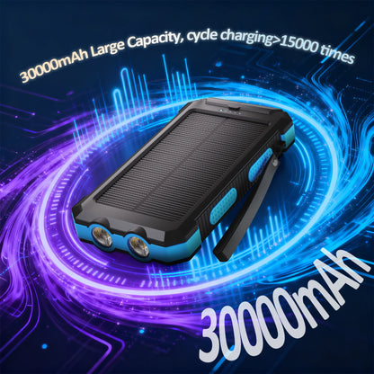 30000Mah Solar Power Bank Compatible for Iphone 17 Cell Phone 12W Portable Charger Power Bank for Outdoor Camping Hiking (Blue)