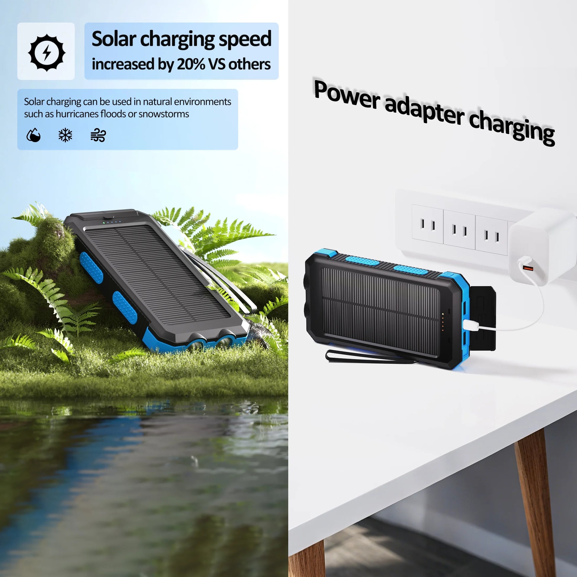 30000Mah Solar Power Bank Compatible for Iphone 17 Cell Phone 12W Portable Charger Power Bank for Outdoor Camping Hiking (Blue)