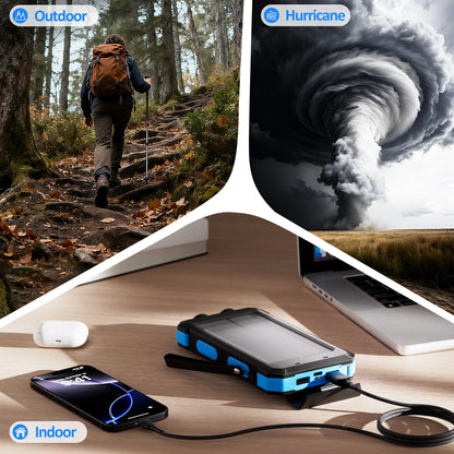 30000Mah Solar Power Bank Compatible for Iphone 17 Cell Phone 12W Portable Charger Power Bank for Outdoor Camping Hiking (Blue)